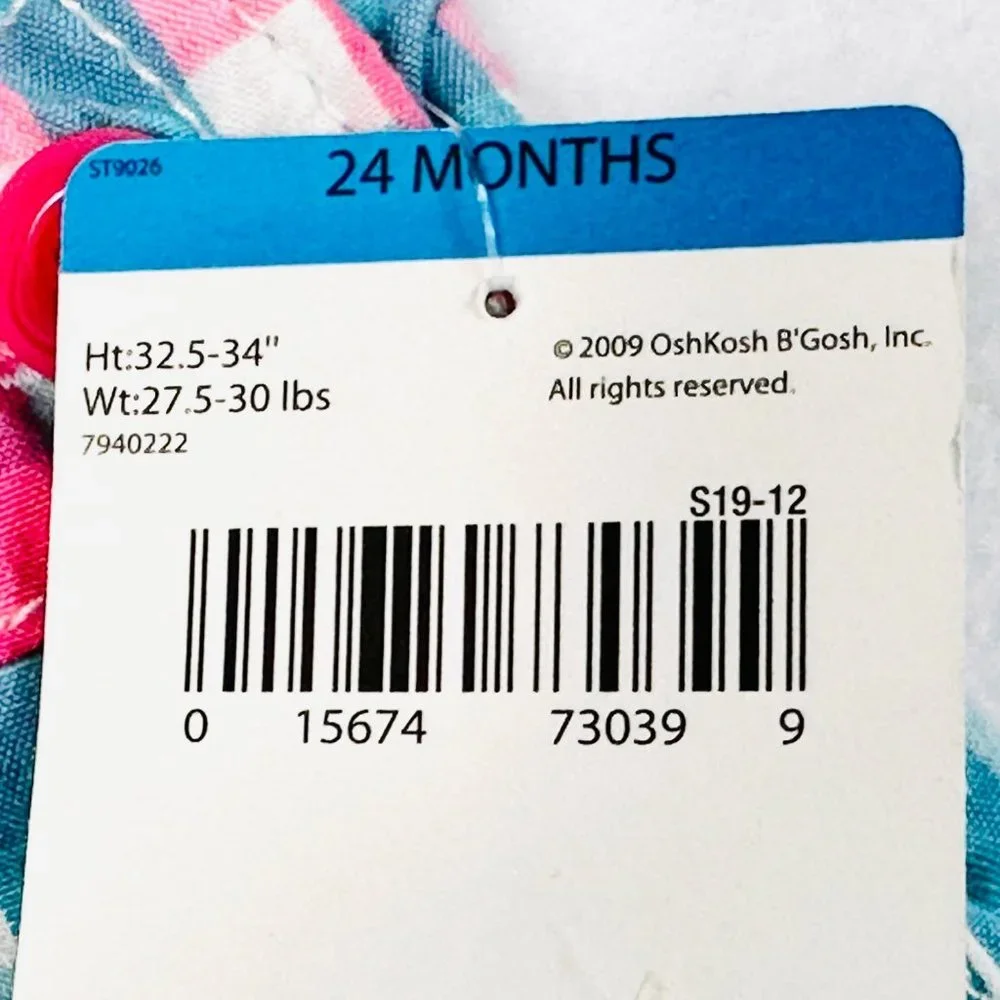 OshKosh B'Gosh Pink & Blue Check Bubble Romper 24M - NWT